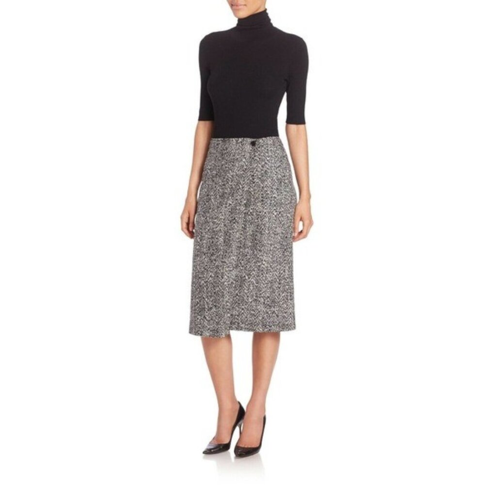 ‎ Theory Gantrima K Tweed Knit Black White A-Line Wrap Skirt Size 4